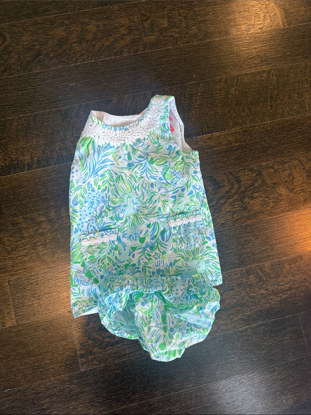 Lilly Pulitzer Girls Blue & Green Floral Sleeveless dress